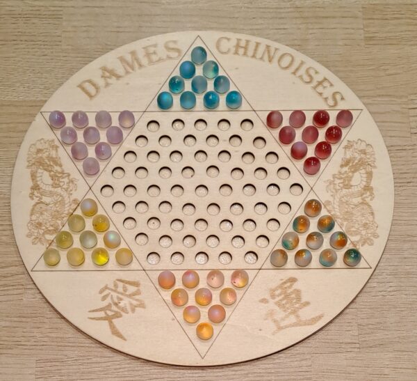 Jeu de dames chinoises en bois artisanal