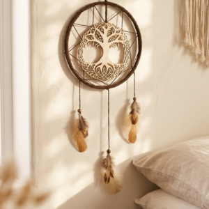 Attrape-Rêve "Arbre de Vie" en Bois de Tilleul & Plumes Naturelles