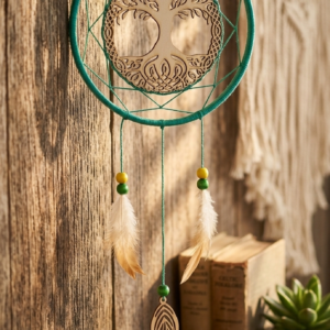 Attrape-Rêve Artisanal "Arbre de Vie" – Vert Émeraude & Bois de Tilleul