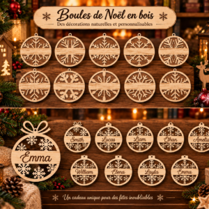 Boule de Noël en Bois Gravée & Personnalisable