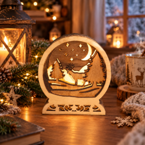 Décoration de Noël en Bois "Cerf et Forêt Enchantée"